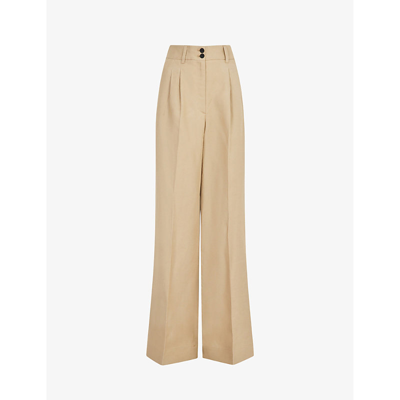 Shop Allsaints Womens Light Beige Petra High-rise Wide-leg Linen-blend Trousers