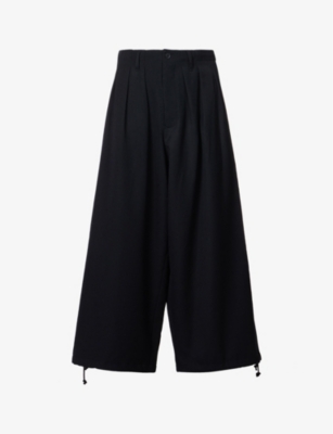 Balloon mid-rise wide-leg wool trousers