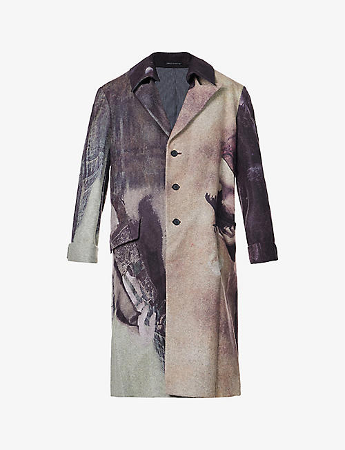 YOHJI YAMAMOTO: Abstract-pattern spread-collar relaxed-fit wool-blend jacket