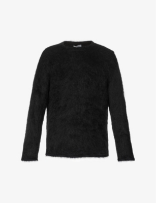 Yohji Yamamoto Crewneck Textured-fit Oversized-fit Wool Jumper In Black