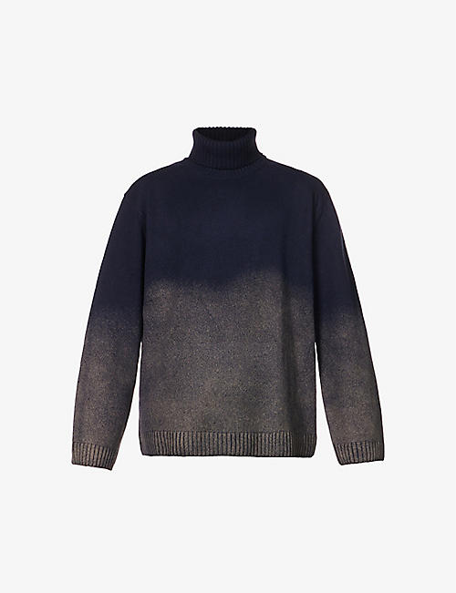 YOHJI YAMAMOTO: Gradient-pattern funnel-neck wool-knit jumper