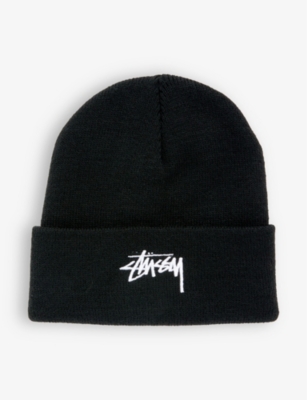 Stussy Embroidered-logo Ribbed Beanie In Black