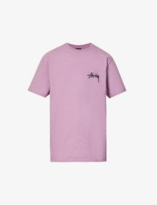 Stussy Ist Lion Tee Mauve Cotton T-shirt With Logo And Graphic Print - Ist Lion T-shirt In Orchid