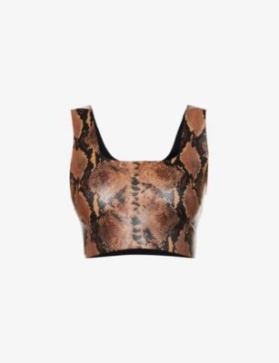 Snakeskin Faux Leather Bra | Khaki