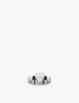 Shop Gucci Women's Silver Trademark Sterling Silver Heart-shaped Ring