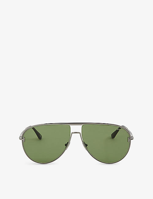 TOM FORD: FT0924 Theo brand-print aviator-frame metal sunglasses