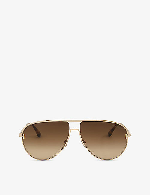 TOM FORD: FT0924 Theo brand-print aviator metal sunglasses