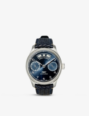 Reselfridges Watches Pre-loved Iwc Schaffhausen Annual Calendar Stainless-steel Automatic Watch In Black Silver Blue