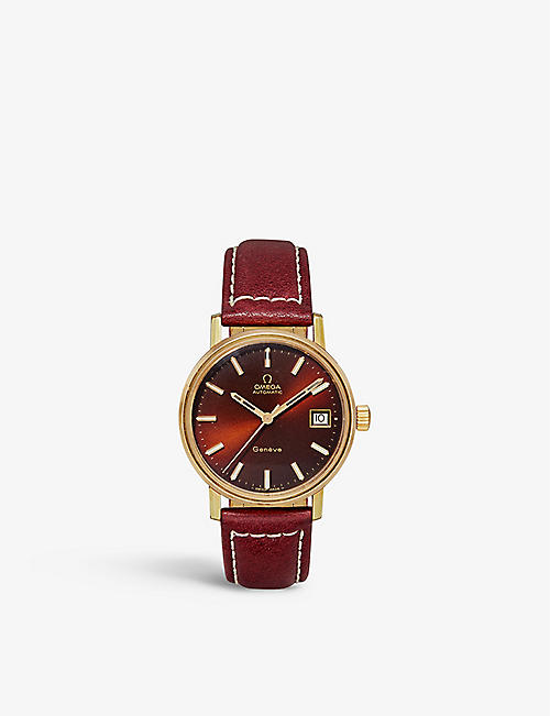 RESELFRIDGES WATCHES: Pre-loved Omega Geneve Burgundy gold-plated automatic watch