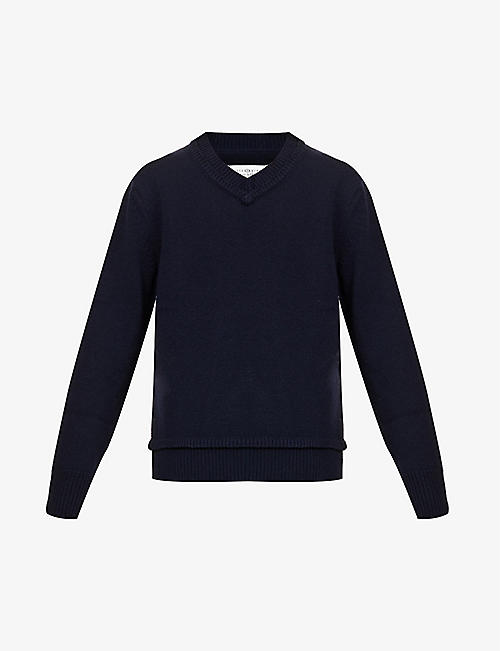 MAISON MARGIELA: V-neck elbow-patch relaxed-fit knitted jumper