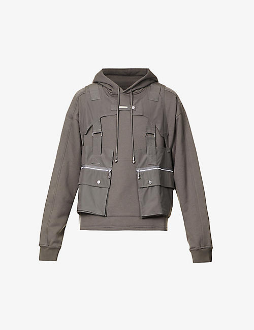 PRIVATE POLICY: Cargo-vest relaxed-fit cotton-jersey hoody