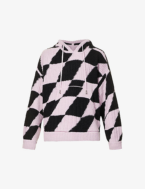 PRIVATE POLICY: Contrast-pattern oversized-fit knitted hoody
