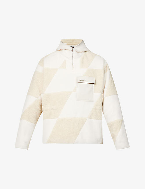 PRIVATE POLICY: Splicing patterned oversized-fit fleece hoody