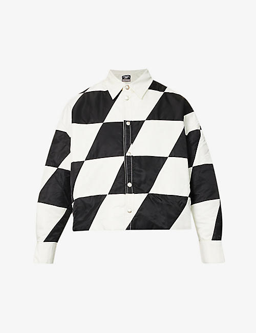 PRIVATE POLICY: Contrast-pattern padded oversized-fit shell jacket