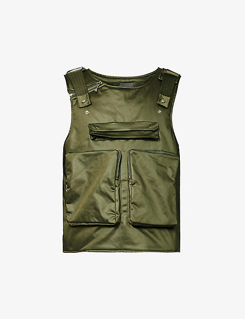 PRIVATE POLICY: Padded scoop-neck satin utility vest