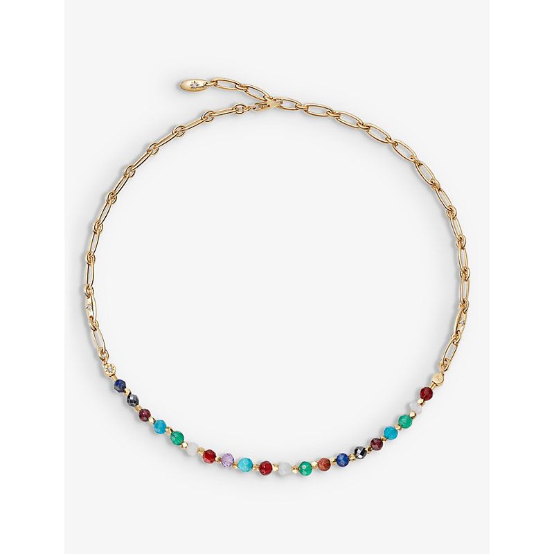 Shop Astley Clarke Biography Orbit Clarke 18ct Yellow-gold Vermeil Sterling-silver, White Sapphire And Gemstone Necklac In Yellow Gold Vermeil