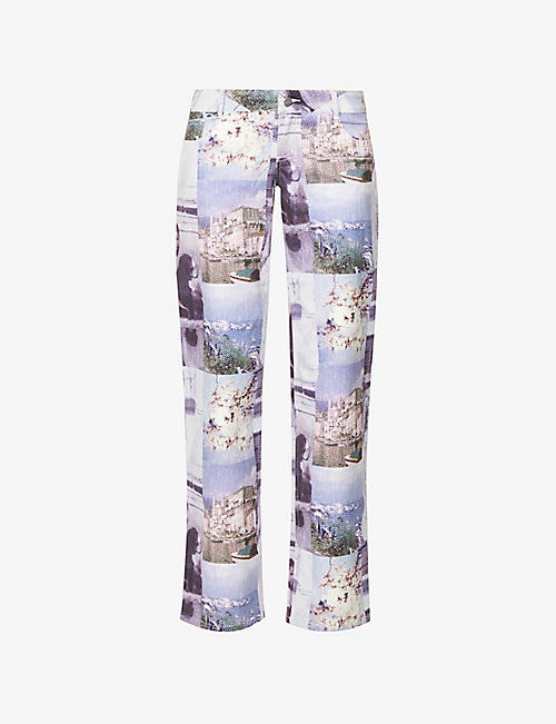 MIAOU: Atlas graphic-print straight-leg mid-rise cotton-blend trousers