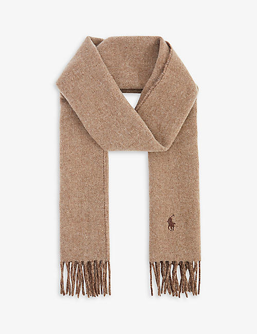 POLO RALPH LAUREN: Logo-embroidered reversible wool-blend scarf
