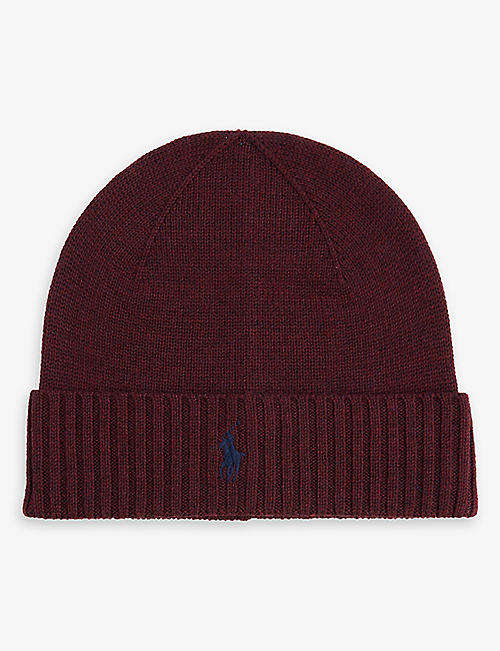 POLO RALPH LAUREN: Logo-embroidered merino-wool beanie hat