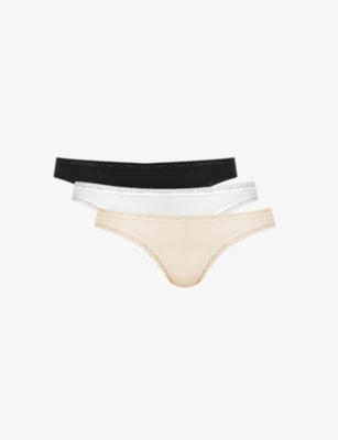 STRIPE & STARE: Basics low-rise stretch-woven pack of four thongs