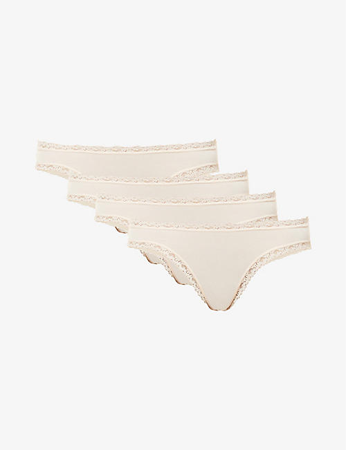 STRIPE & STARE: Low-rise pack of four stretch-woven thongs