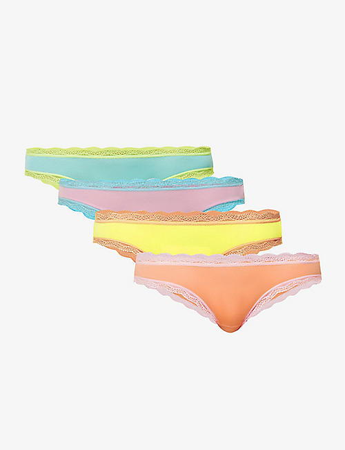 STRIPE & STARE: Low-rise pack of four stretch-modal thongs