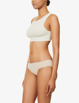 Stripe & Stare High-rise Lace Stretch-jersey Briefs In Beige