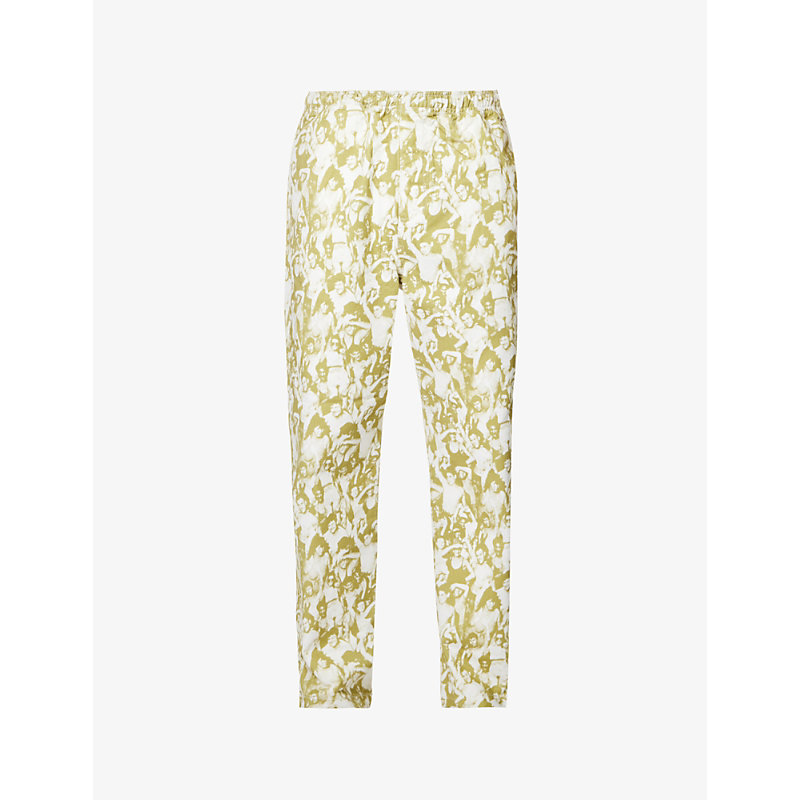 Stussy Mob Beach Graphic-print Straight-leg Cotton Trousers In Green
