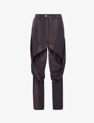 Abstract-fade draped regular-fit wide-leg cotton trousers