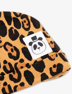 MINI RODINI: Basic leopard-print stretch-jersey beanie 0-1 months