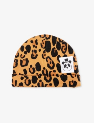 MINI RODINI: Basic leopard-print stretch-jersey beanie 0-1 months