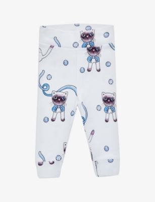 Mini Rodini Cat Graphic-print Leggings In Light Blue