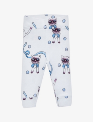 MINI RODINI MINI RODINI LIGHT BLUE SIAMESE CAT-PRINT COTTON-JERSEY LEGGINGS 0-3 MONTHS,60129087