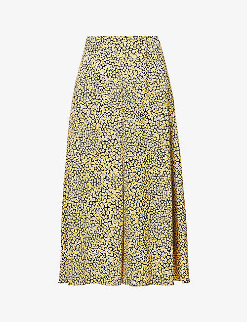 ME AND EM: Animal-print pleated recycled polyester-blend midi skirt