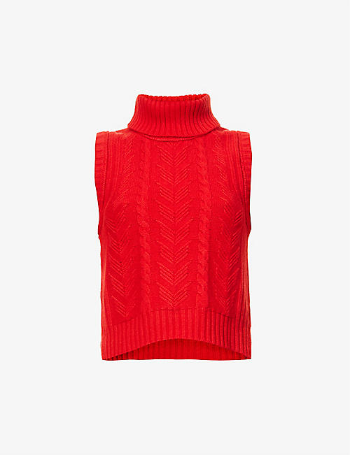 ME AND EM: Cable-knit sleeveless cashmere-blend top