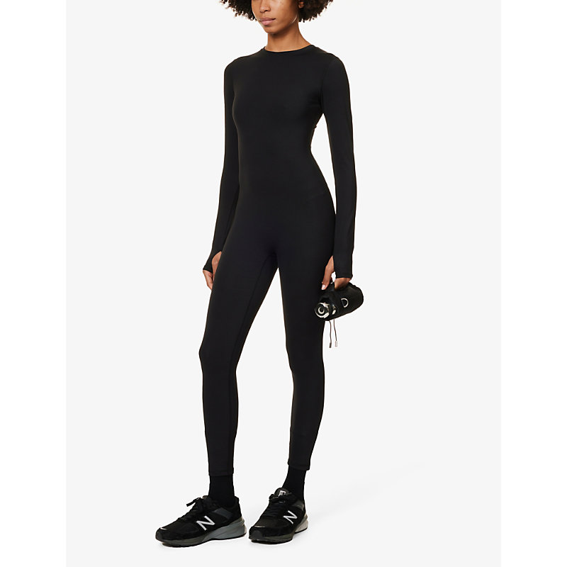 Shop Adanola Womens Black Ultimate Long-sleeved Stretch-jersey Unitard