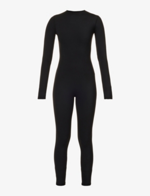 Adanola Ultimate Long-sleeved Stretch-jersey Unitard In Black