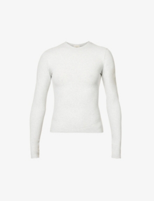 Adanola Scoop-neck Slim-fit Stretch-cotton Top In Grey Melange