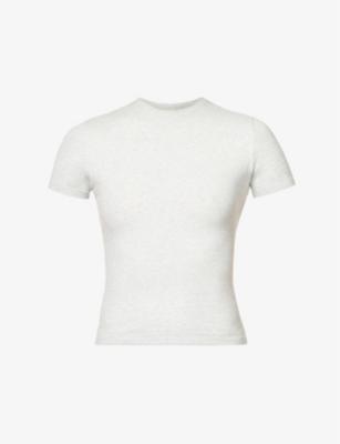 Adanola Round-neck Slim-fit Stretch-cotton Top In Grey Melange