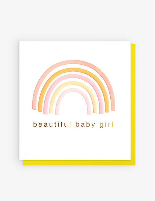 CAROLINE GARDNER: Beautiful baby girl rainbow greeting card 13.5cm x 12.5cm