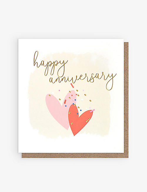 CAROLINE GARDNER: Happy Anniversary heart-print greetings card 13.5cm x 12.5cm