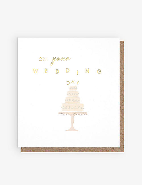 CAROLINE GARDNER: On Your Wedding Day cake-print greetings card 13.5cm x 12.5cm
