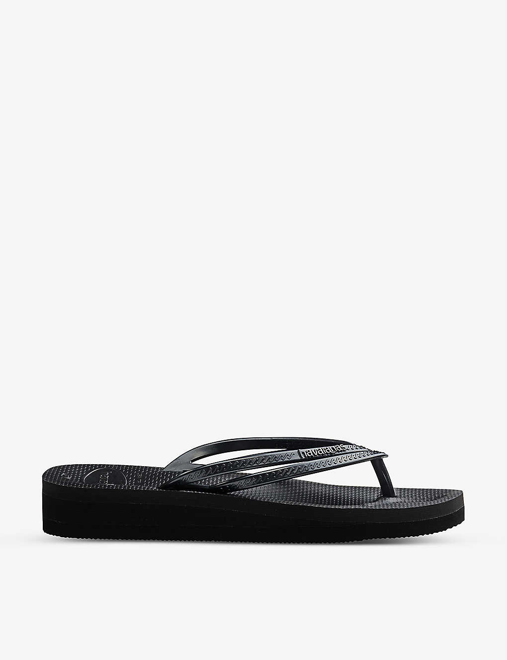 Havaianas Womens Black Double-strap Rubber Wedges