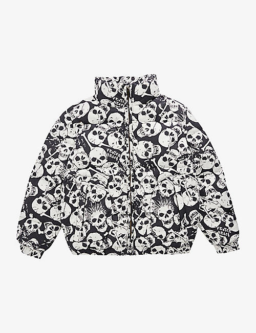 ERL: Skull-print funnel-neck regular-fit cotton-down jacket 6-14 years