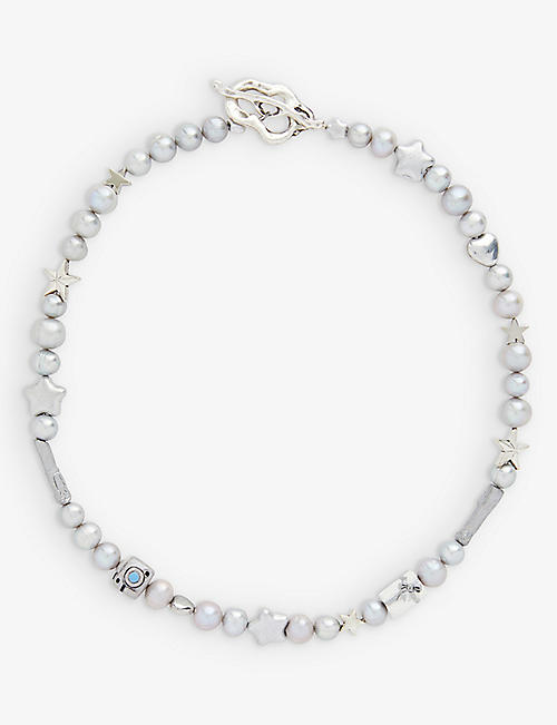 IAN CHARMS: Silver-tone pearl necklace