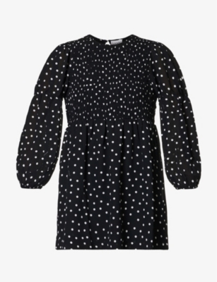 GANNI Polka dot semi sheer crepe mini dress Selfridges