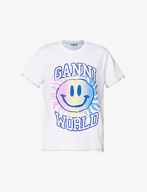 GANNI: Smiley graphic-print cotton-jersey T-shirt