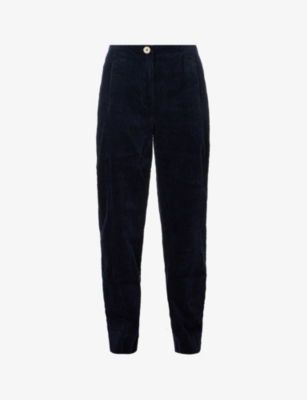 GANNI TAPERED-LEG MID-RISE STRETCH-COTTON TROUSERS