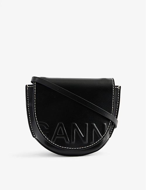 GANNI: Banner nano logo-embossed leather saddle bag