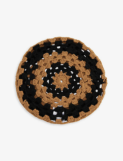 GANNI: Logo-patch recycled-wool and recycled-polyamide blend crochet beret